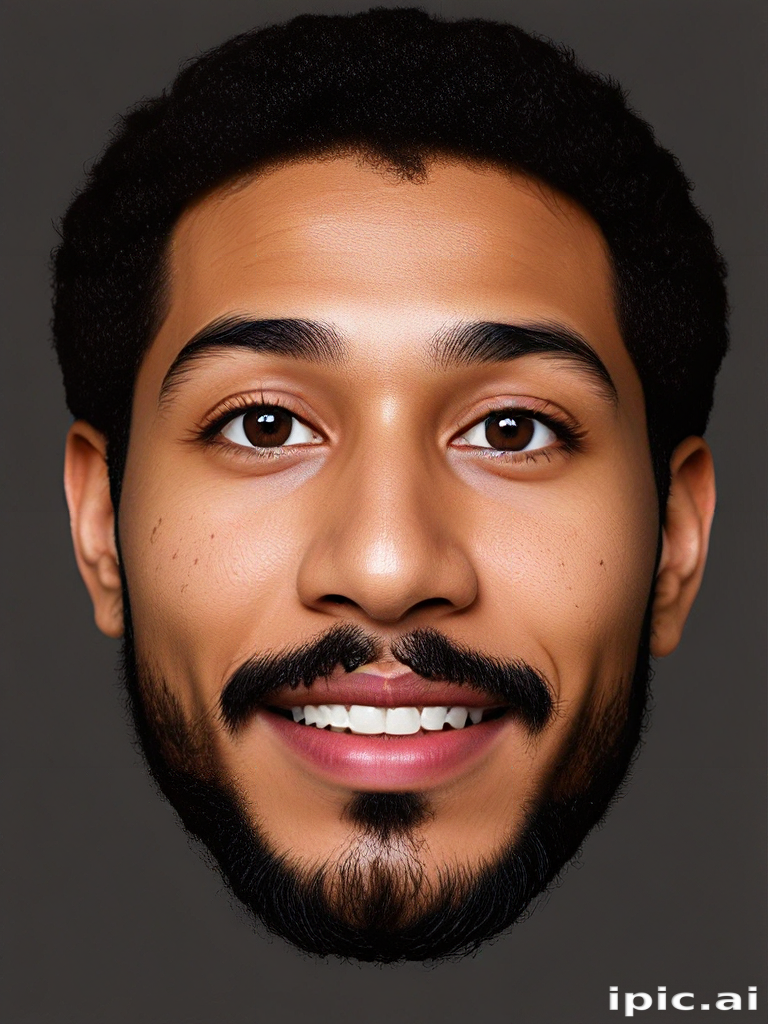 Smiling Portrait of a Young Man with Dark Hair and Beard