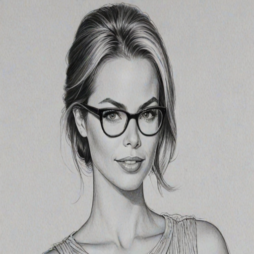 Enticing Brooke Burns, pencil sketch, portrait of Comely woman 1962s in glasses, hair style beatnik, outline, clear lines, fine lines, 8k