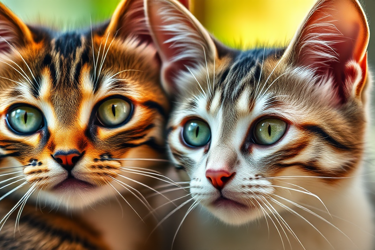 cats with striking green eyes, soft focus background, natural lighting, ISO 200, f/1.8, 50mm lens, close-up, shallow depth of field, DSLR camera