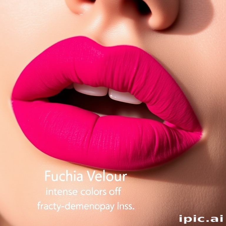 Velvety magenta lips with a suede texture, titled "Fuchsia Velour," boasting intense color payoff and a soft, dimensional finish for bold femininity