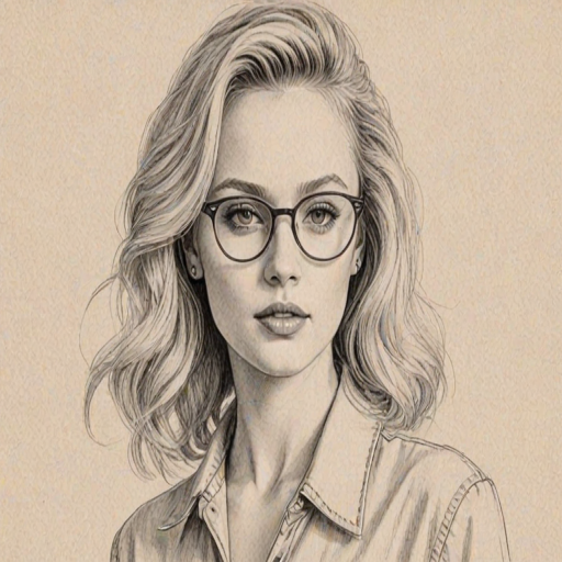 Fetching Zara Larsson, pencil sketch, portrait of Enticing woman 1939s in glasses, hair style beatnik, outline, clear lines, fine lines, 8k