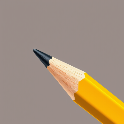 Create a high-resolution illustration of a yellow pencil with a sharpened tip and eraser, using a DSLR camera with a 50mm lens, f/1.8 aperture, 1/200 sec shutter speed, and natural lighting from a 45-degree angle to enhance the image quality.