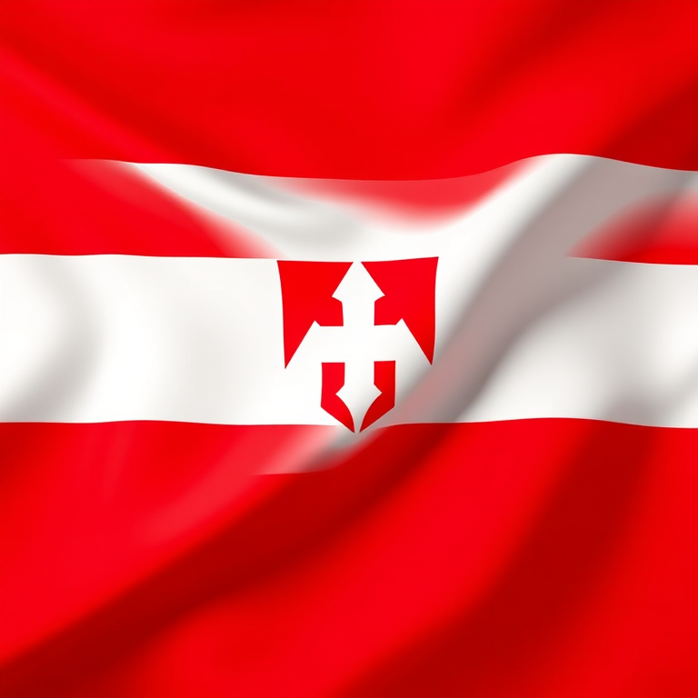 Create an image of the Austrian flag with vibrant colors, high resolution, using a DSLR camera set to ISO 100, aperture f/8, shutter speed 1/125s, shot from a straight-on view and emphasizing sharpness and clarity.