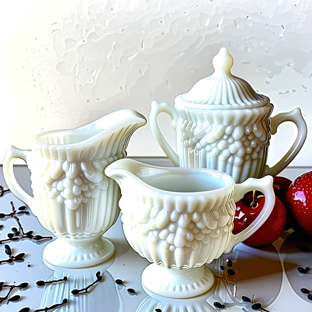 milk glass creamer and sugar