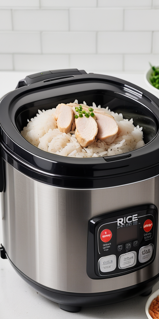 rice and chicken in rice cooker