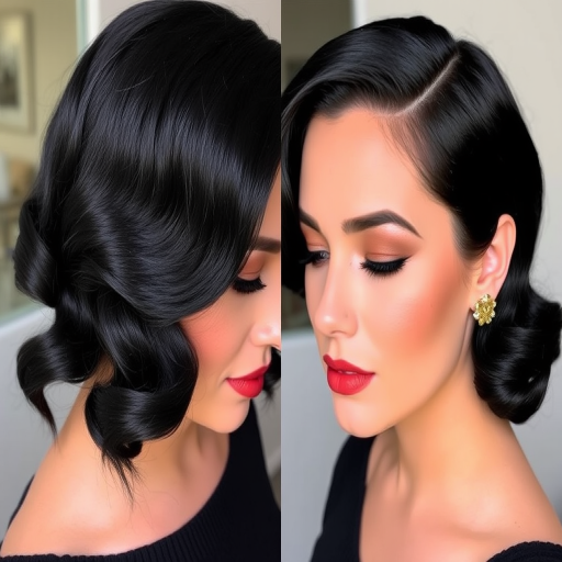 Elegant jet black finger waves, dubbed "Midnight Glamour," evoke vintage Hollywood with a modern twist, showcasing glossy shine and precise styling
