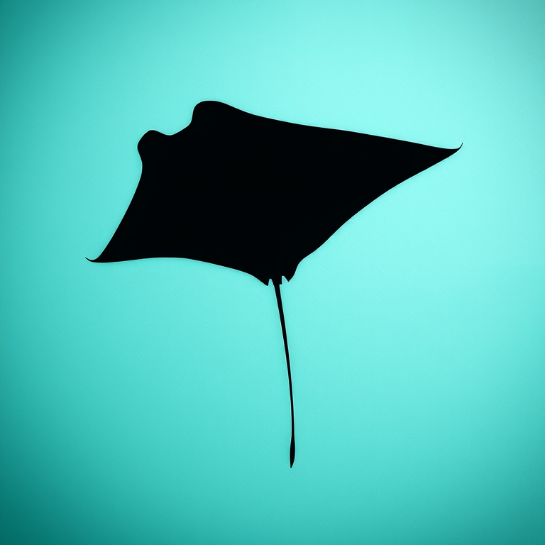 Create a minimalist silhouette of a manta ray on a soft textured background with a shallow depth of field, using a DSLR camera at f/2.8, 50mm lens, ISO 100, and soft natural lighting.