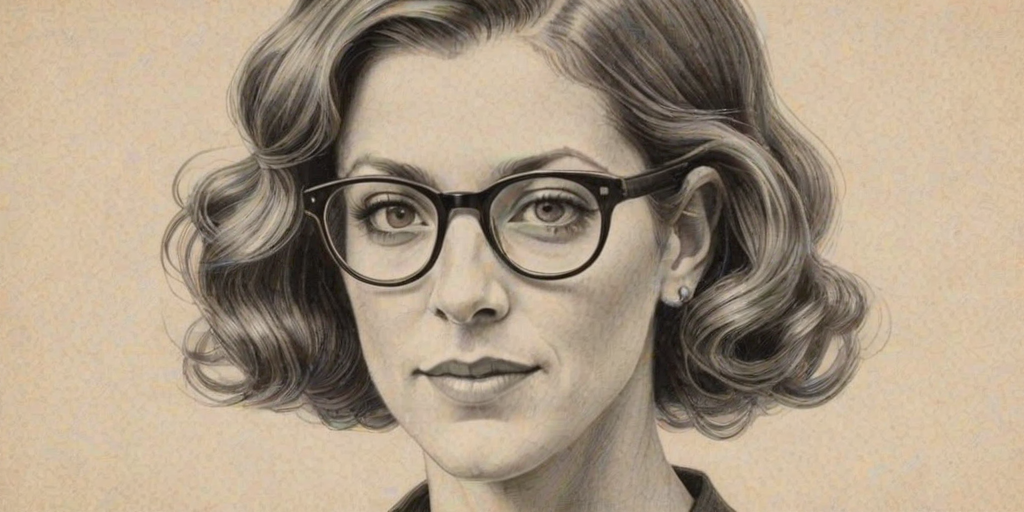 Comely Kate Walsh, pencil sketch, portrait of Fascinating woman 1928s in glasses, hair style beatnik, outline, clear lines, fine lines, 8k