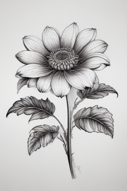 Intricate Black and White Illustration of a Beautiful Flower with ...