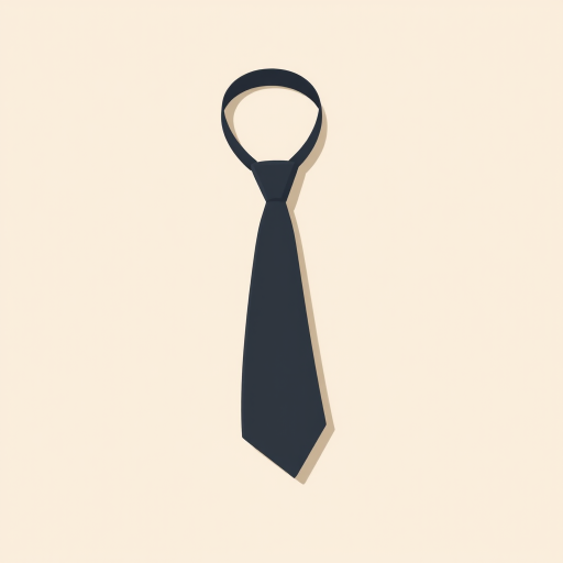 Create an illustration of a simple dark tie on a soft beige background with a 50mm lens, f/2.8 aperture, ISO 100, natural soft lighting, a slight shadow beneath the tie, and a minimalist design style.