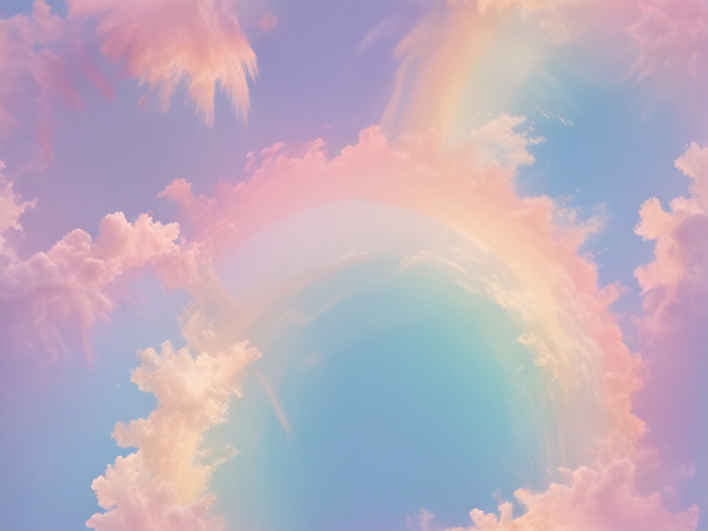 A Dreamy Sky Filled with Pastel Clouds and a Vibrant Rainbow.