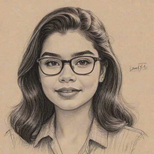 Fascinating Auli'i Cravalho, pencil sketch, portrait of Resplendent woman 1941s in glasses, hair style beatnik, outline, clear lines, fine lines, 8k