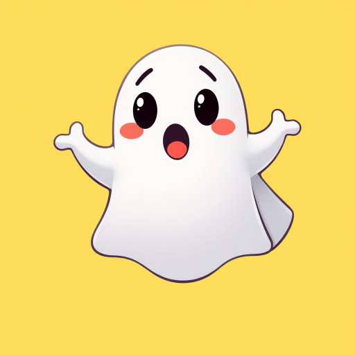 Create an illustration of a cartoon ghost floating with a surprised expression against a bright yellow background, captured with a 50mm lens, aperture f/2.8, ISO 100, in a high-resolution digital style, using a mirrorless camera for enhanced detail and clarity.