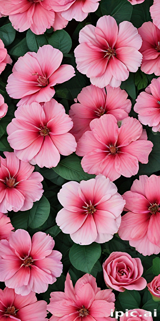 A Vibrant Array of Pink Flowers with Lush Green Leaves Surrounding Them