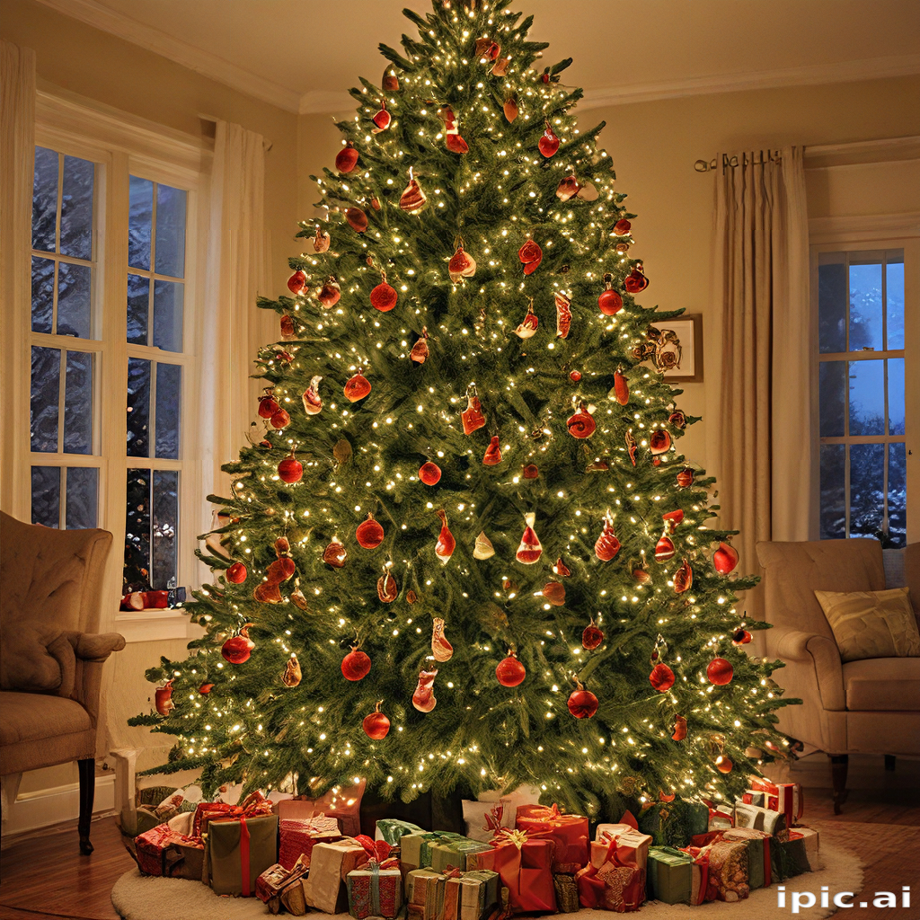 Cozy Living Room Scene Featuring a Beautifully Decorated Christmas Tree