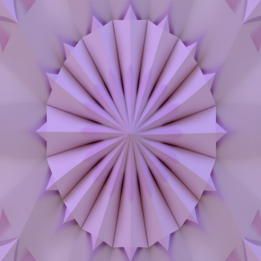 Generate a 3D geometric design featuring a starburst pattern with sharp triangular shapes in shades of light purple, captured with a DSLR camera at f/8 aperture, ISO 100, and a 50mm lens, in a top-down view with a soft focus background.