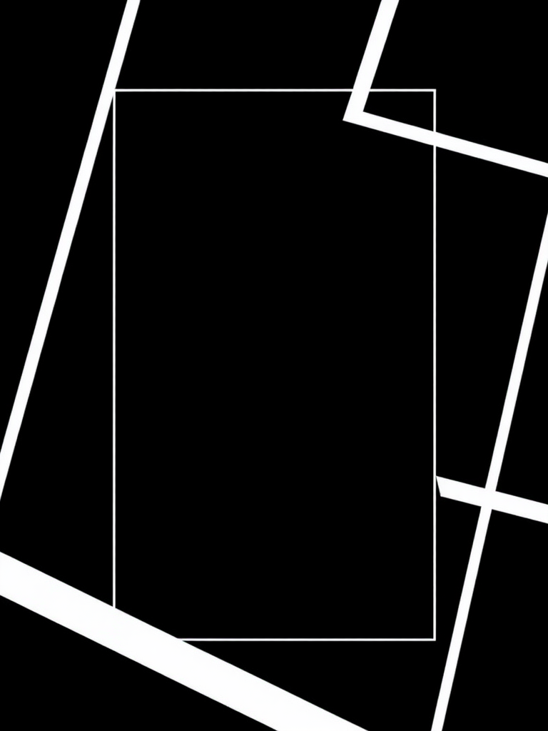 Create a high-resolution image with a black background featuring minimalist white geometric borders, using a DSLR camera set to f/2.8, ISO 100, 1/125s, captured in a straight-on view with a sharp focus to enhance clarity and detail.