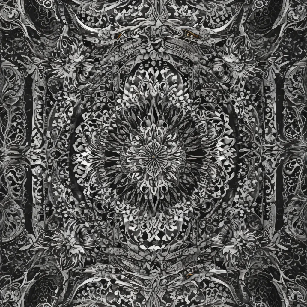 Intricate Black and White Floral Pattern with Detailed Swirls and Designs