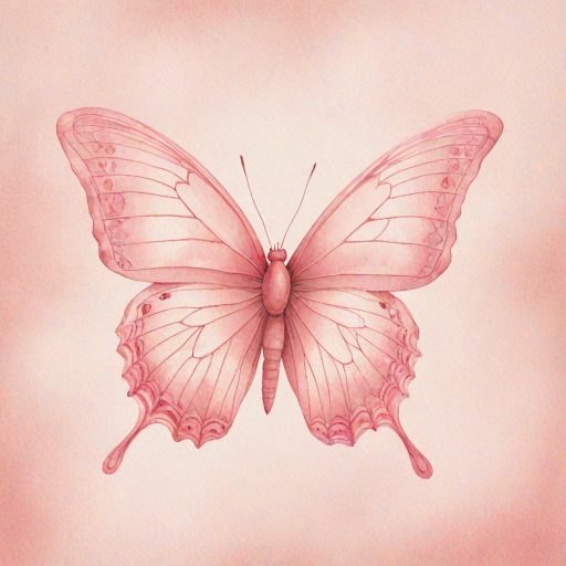 Create a watercolor illustration of a delicate pink butterfly with soft gradient wings, showcasing shades of light pink and cream. The butterfly should be depicted from a side view, highlighting its intricate wing patterns and gentle curves. The background should be minimal to emphasize the beauty of the butterfly.