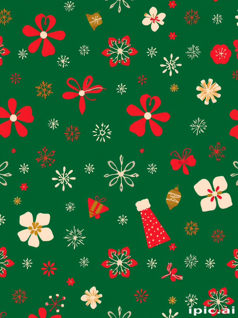 Festive Holiday Wrapping Paper Design Featuring Colorful Flowers and ...