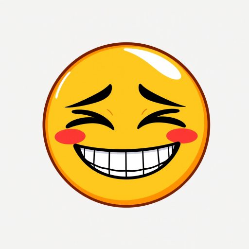 Create a digital illustration of a yellow emoji with a wide grin and half-closed, bloodshot eyes. The design should be bold and expressive, capturing a sense of tired amusement or mischief. The background should be transparent to highlight the emoji's features.