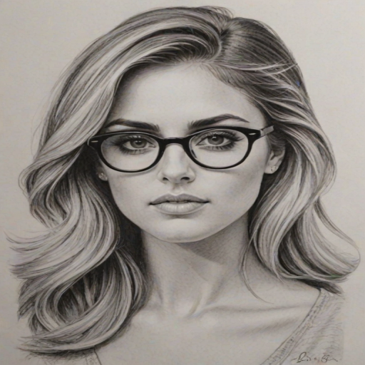 Fascinating Cassie Scerbo, pencil sketch, portrait of Splendid woman 1967s in glasses, hair style beatnik, outline, clear lines, fine lines, 8k