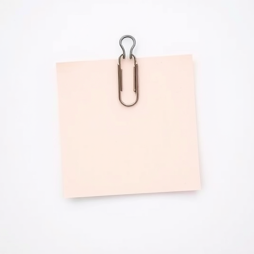 Create an image of a blank sticky note with a paperclip attached, using a high-resolution DSLR camera with an aperture of f/2.8, ISO 100, in a well-lit studio setting, capturing a top-down view, with a soft focus background for depth.