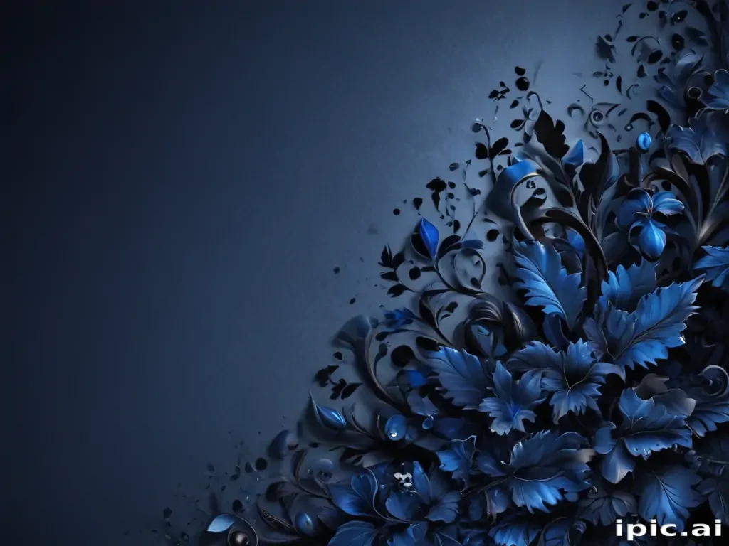 Elegant Blue Floral Design with Intricate Patterns on a Dark Background