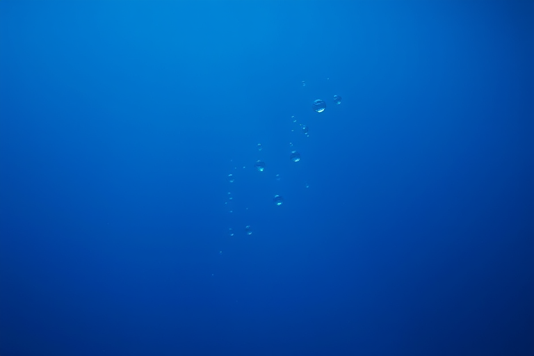 create an abstract underwater scene with varying sizes of blue bubbles rising against a deep blue background, use a Canon EOS R5 with a 50mm f/1.2 lens, aperture at f/2.8, ISO 100, shutter speed 1/200s, with a soft focus and high resolution for enhanced clarity