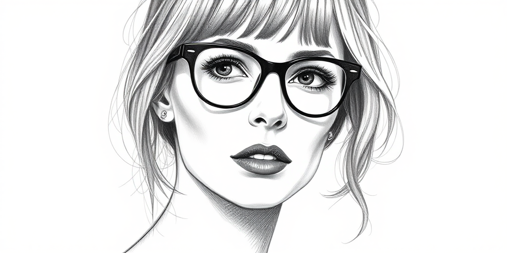 Beautiful Cate Blanchett, pencil sketch, portrait of beautiful woman 60s in glasses, hair style beatnik, outline, clear lines, fine lines, 8k
