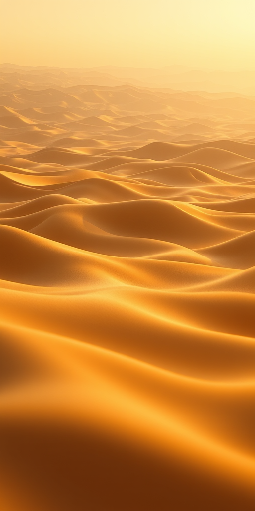 generate a 3D landscape of undulating hills in warm tones of beige and gold with soft light from the horizon, capture with a full-frame DSLR at f/2.8, ISO 100, 50mm lens, using a shallow depth of field to enhance the texture of the waves and create a dreamy atmosphere