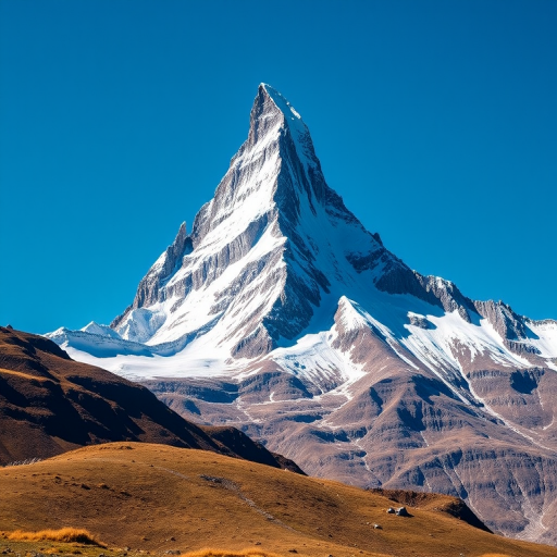 Capture a high-resolution image of the Matterhorn mountain during a clear blue sky day, using a Canon EOS R5 with a 24-70mm f/2.8 lens, set at ISO 100, aperture f/8, and shutter speed 1/250 sec, with a wide-angle perspective to emphasize the grandeur of the landscape.
