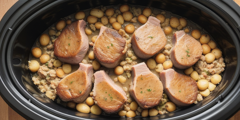 pork chops and stuffing in crock pot