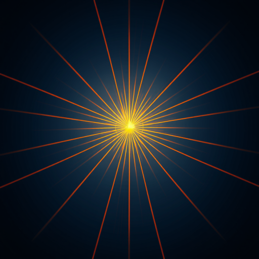Create a vibrant orange sunburst pattern with radiating lines, using a Canon EOS R5 camera, focal length 24mm, aperture f/8, ISO 100, taken from a frontal view, in high dynamic range for enhanced color and detail.
