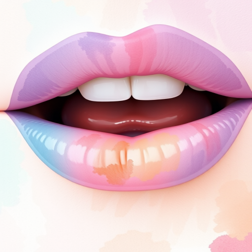 Whimsical watercolor lips painted in soft pastel hues of lavender, mint, and peach, blending seamlessly for a dreamy, impressionistic effect