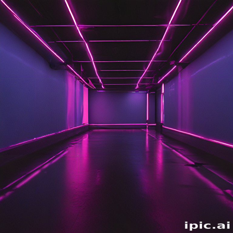 Futuristic Hallway with Glowing Neon Pink Lights and Reflections