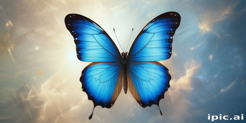 A Majestic Blue Butterfly Gliding Through a Dreamy Celestial Background