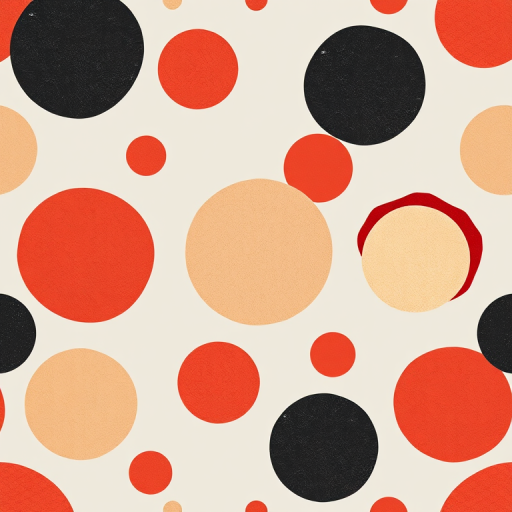 generate a seamless pattern of abstract circles with varying textures and colors including red, beige, and black on a light gray background, captured with a Canon EOS R5, 50mm lens, f/2.8, ISO 100, daylight balanced lighting for enhanced clarity and detail