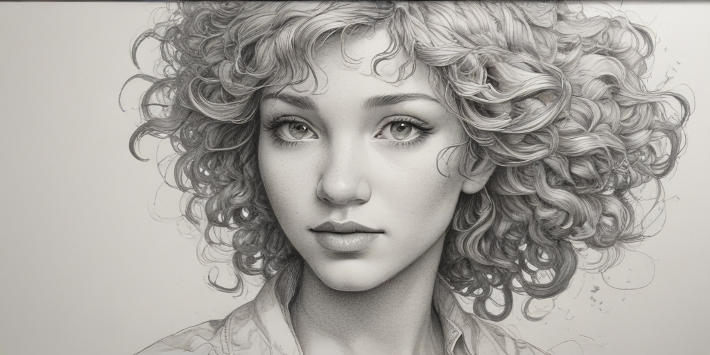 A Stunning Black and White Portrait of a Young Woman with Curly Hair.