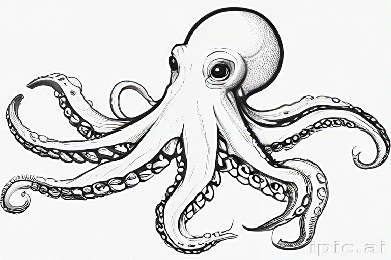 Intricate Black and White Illustration of a Majestic Octopus with ...