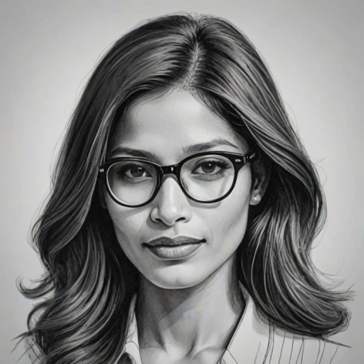 Charming Freida Pinto, pencil sketch, portrait of Gorgeous woman 1939s in glasses, hair style beatnik, outline, clear lines, fine lines, 8k