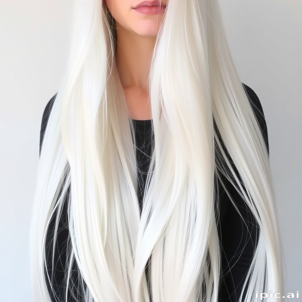 Ethereal Moonlight Platinum Rapunzel Locks featuring ultra-long silvery white hair with a subtle iridescent sheen cascading down in silky smooth strands reaching past the waist
