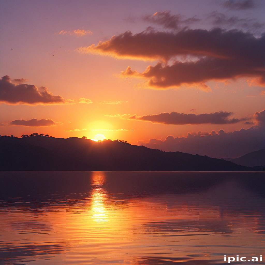Stunning Sunset Over Calm Waters with Colorful Reflections and Soft Clouds