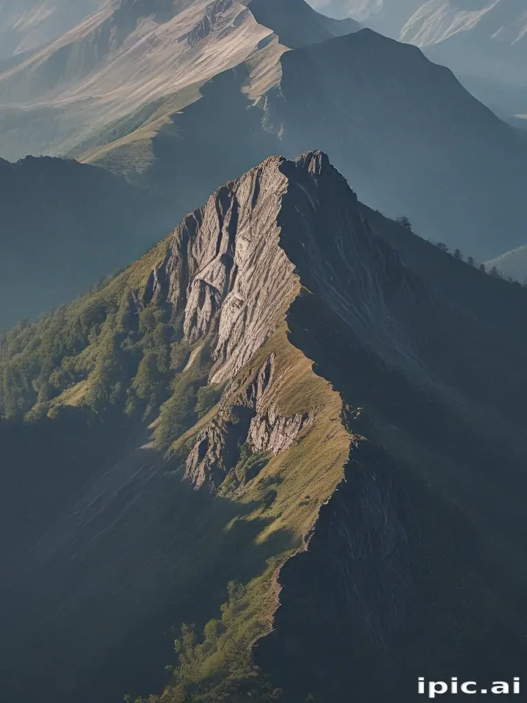 Majestic Mountain Range with Dramatic Peaks and Lush Green Slopes Under ...