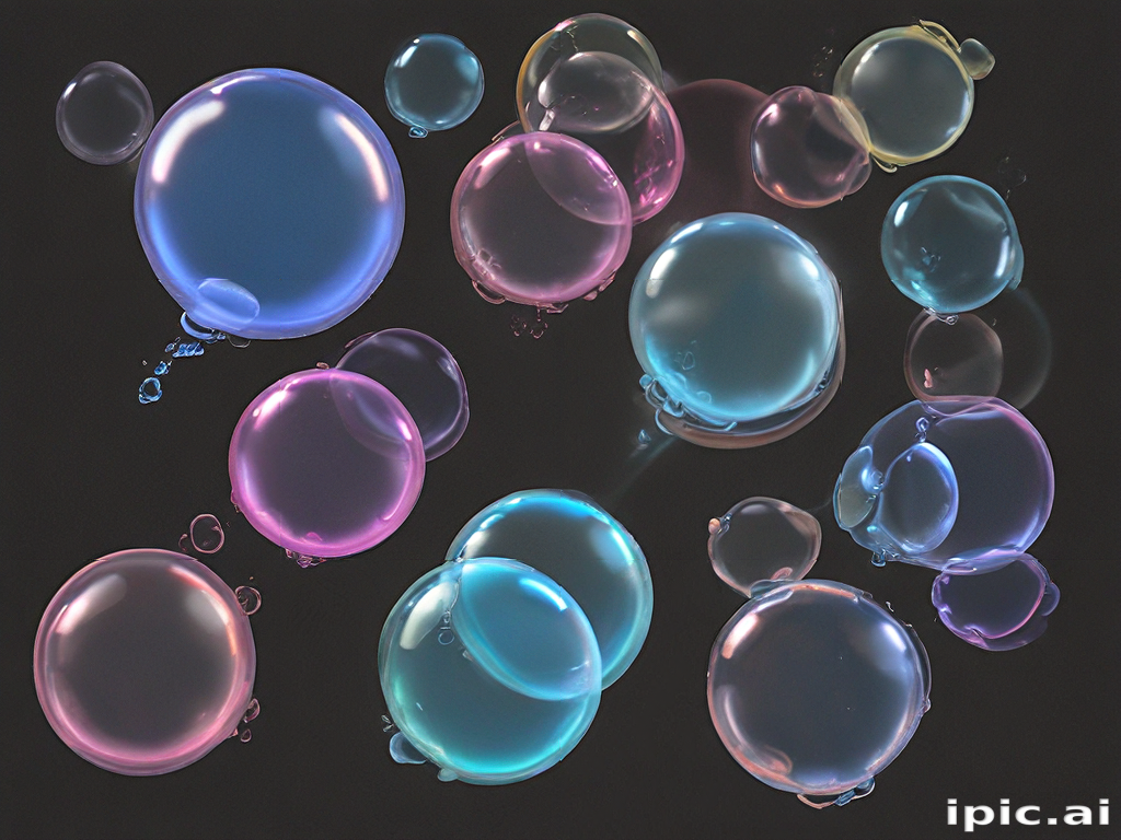 Colorful Soap Bubbles Floating Against a Dark Background in Various Sizes
