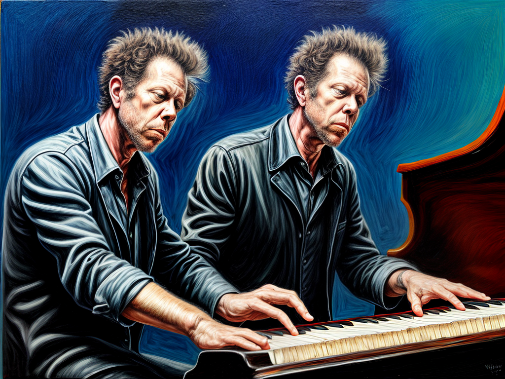 tom waits playing piano oil painting