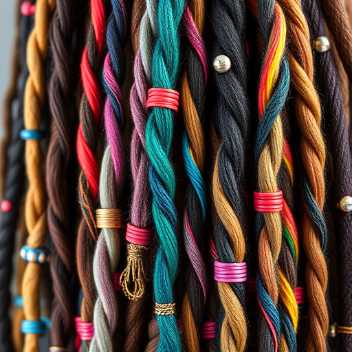 Bohemian Rainbow Dreadlocks adorned with colorful beads and wire wraps, featuring a mesmerizing array of vibrant hues woven throughout each individual lock