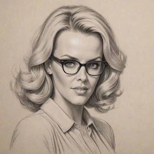 Alluring Jenny McCarthy, pencil sketch, portrait of Magnificent woman 1938s in glasses, hair style beatnik, outline, clear lines, fine lines, 8k