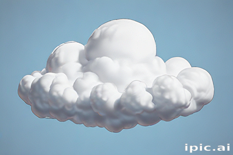 Fluffy White Cloud Floating Gently Against a Clear Blue Sky Background.
