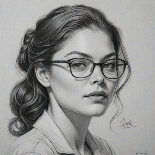 Superb Alexa Davalos, pencil sketch, portrait of Ravishing woman 1955s in glasses, hair style beatnik, outline, clear lines, fine lines, 8k